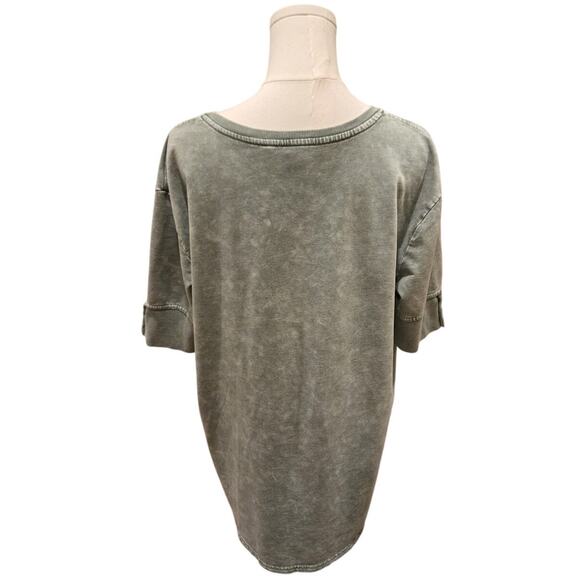 Jane and Delancey Relaxed Washed Green V-Neck Short Sleeve Women's Large - Picture 4 of 9